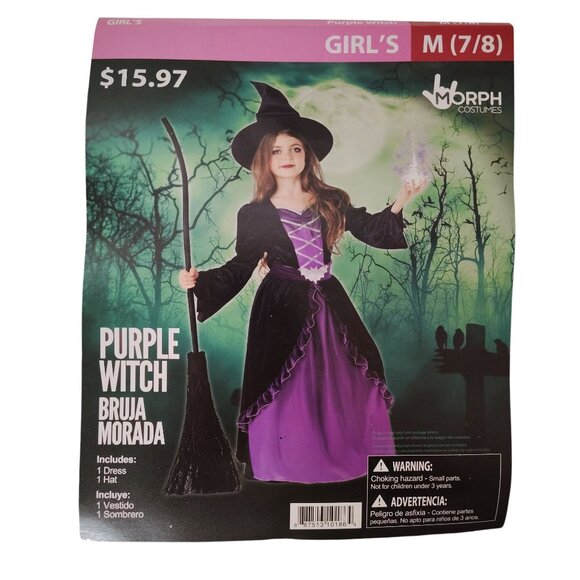 Morph Girls M (7/8) Purple Witch Dress and Hat Halloween Costume - Picture 2 of 7